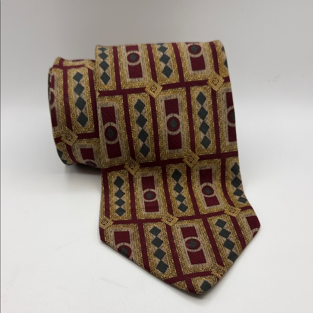 VTG The Metropolitan Museum of Art Silk Tie |Burgundy, Forest Green Geometric